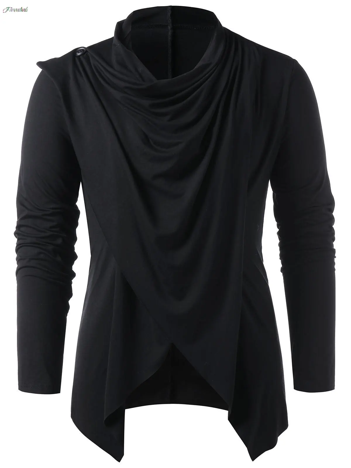 

Medieval Costume Vintage Mens Two-ways Black Asymmetrical Overlap Cardigan Casual Long Sleeve Shawl Collar Open Front Tops Coat