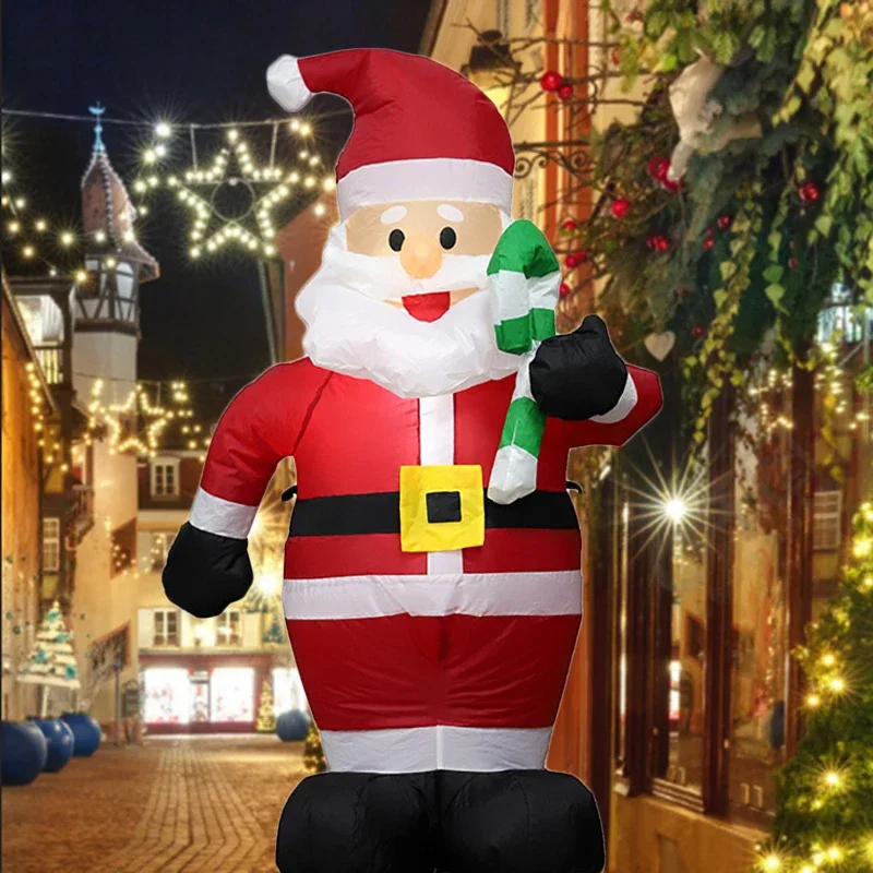 1.2M Christmas Decoration Crutch Santa Claus Inflatable Toy with LED Lights Outdoor Inflatable Model Ornament Party Garden Decor inflatable decoration toy