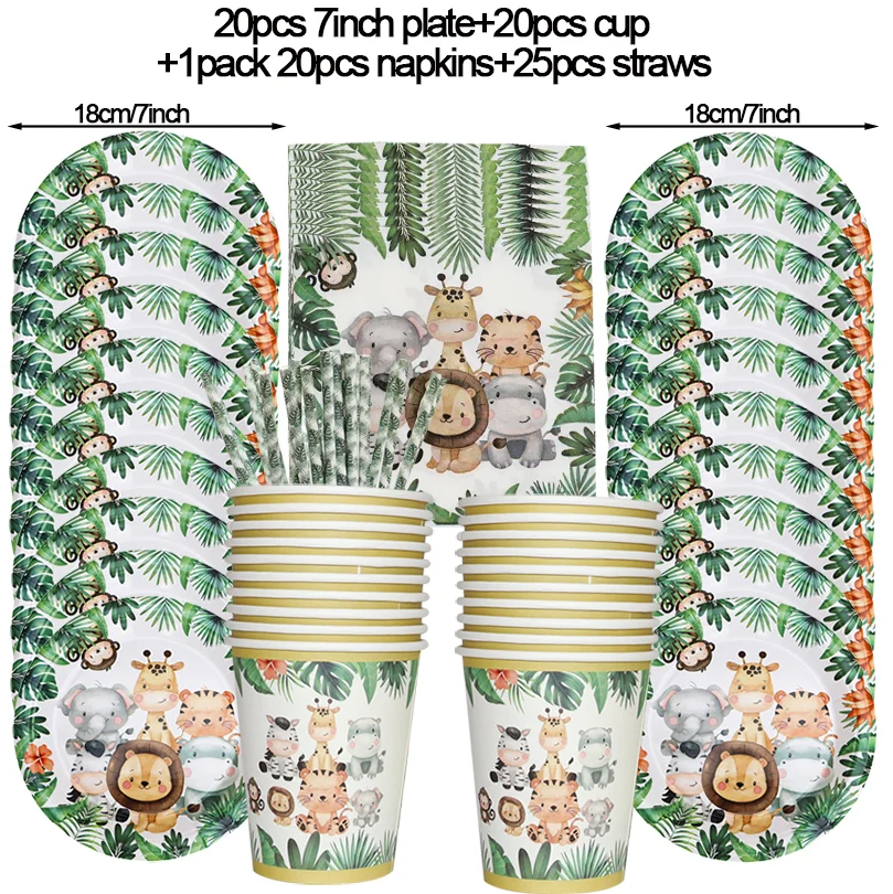 Jungle Safari Animal Party Tableware & Decorations Set
