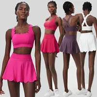 Women Summer Tennis Clothes Solid Color Outdoor Gym Running Suit Breathable Quick Dry Workout Short Sportswear Female Yoga Set - Image 4