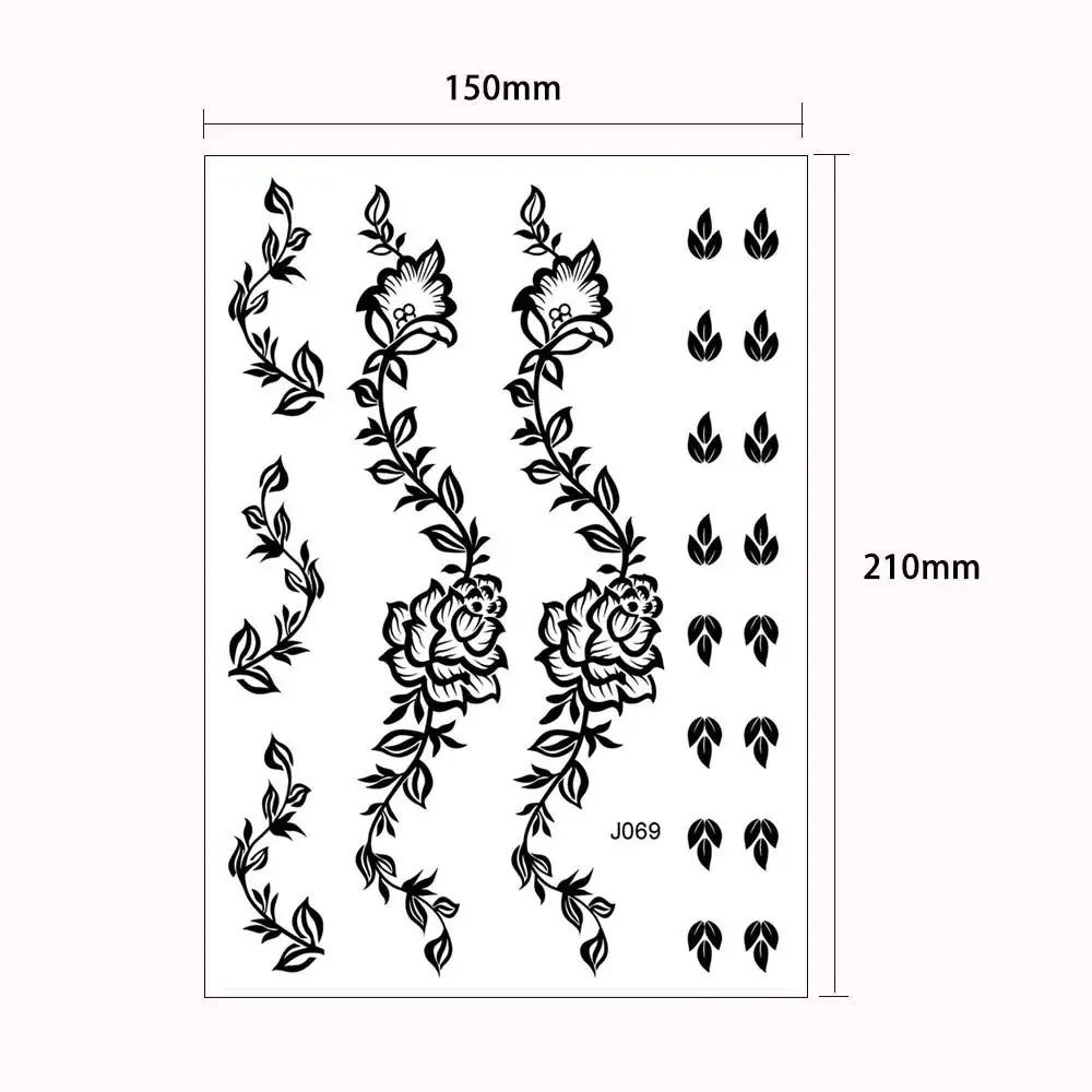 Black Henna Sticker Waterproof Temporary Tattoos for Women Body Art Henna Design Stickers for Hand Flower Mehndi Tatoo Fake