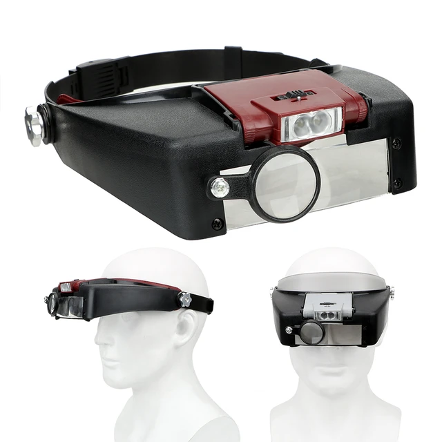 LED Magnifier,Hands Free Headband Magnifying Glasses with 2  Led,Professional Jeweler Loupe