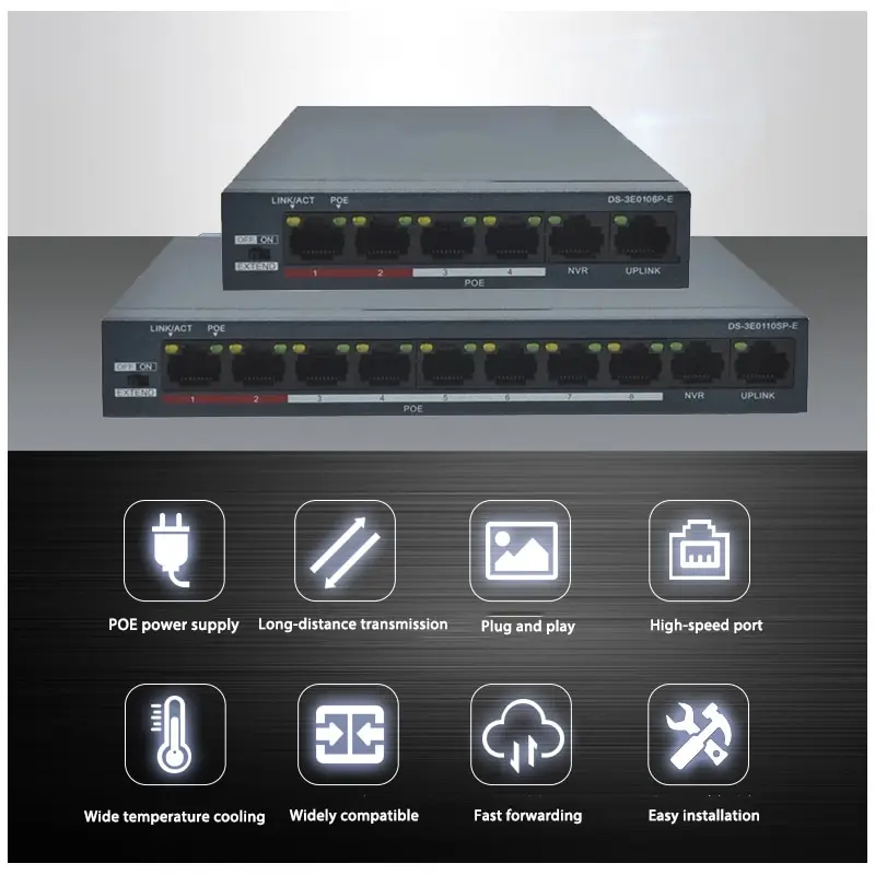 Hikvision POE Switch DS-3E0106P-E (4POE+2CH) 100Mbps Fast Ethernet Unmanaged RJ45 Port DC 48V for Security POE IP Camera NVR  3