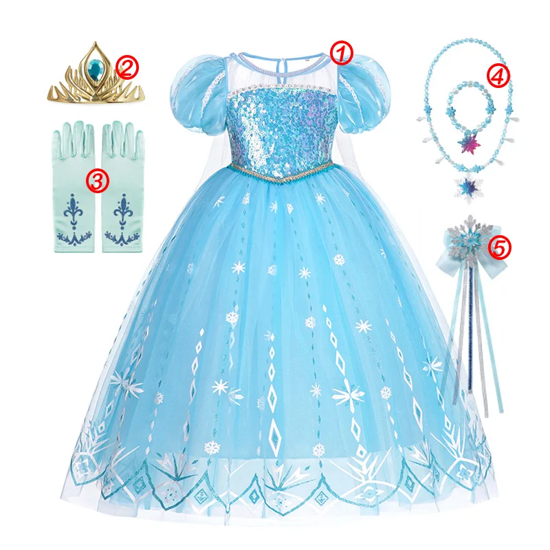 thumbnail image 1 of Vestidos de princesa Elsa y Anna de Frozen para niñas, Disfraces para niños, Cosplay de reina de la nieve, Halloween, Carnaval, ropa de fiesta de cumpleaños, 1 of 4