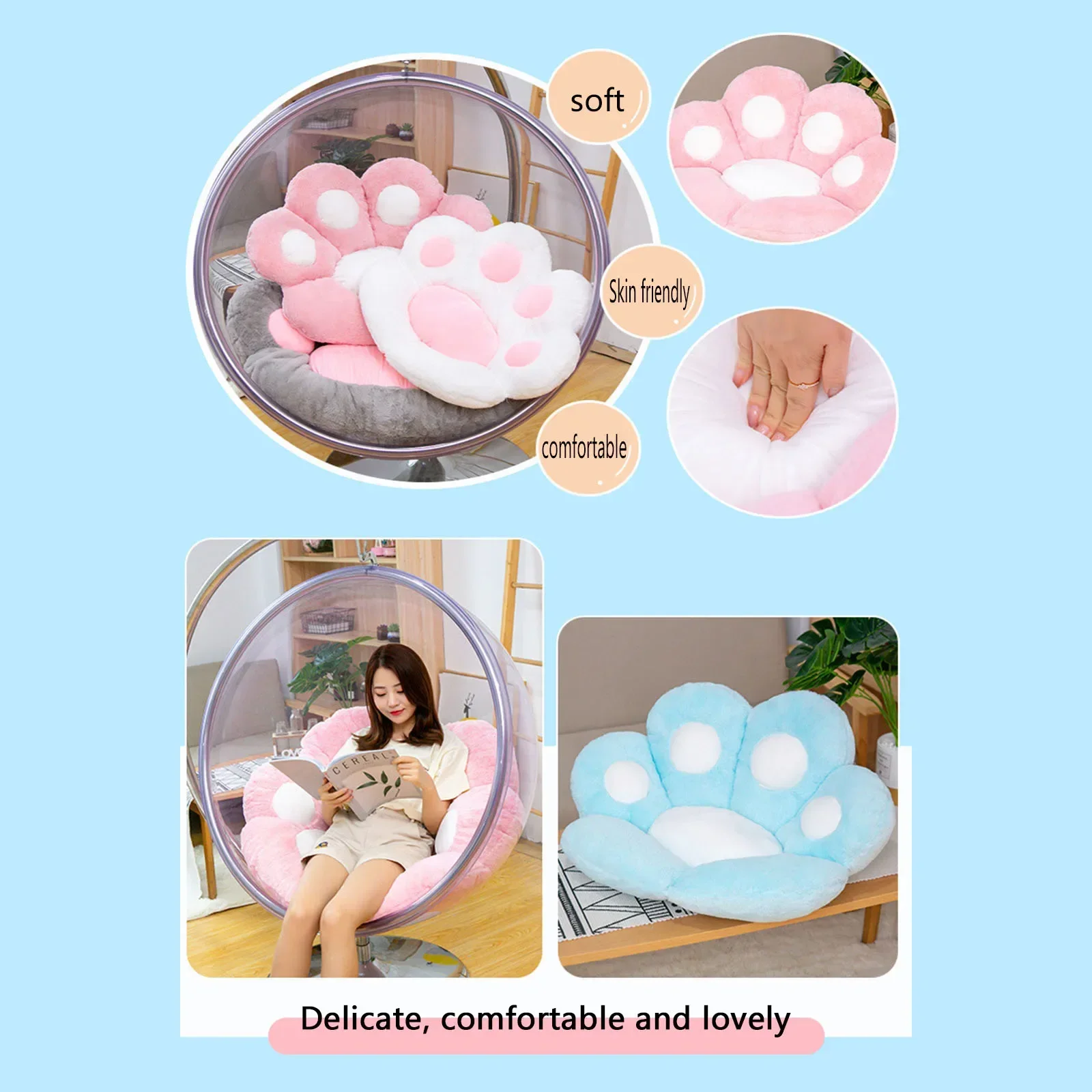 Plush Pillowcase Seat Cushions Cat Paw Back Fluffy Pillows Plush Chair Cushion Sofa Mat Office Chair Seat Pillow Back Cushion 3