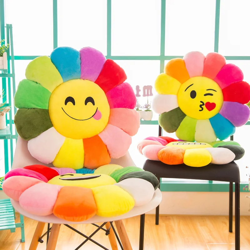 

Colorful Sunflower Cushion Office Sedentary Tatami Petal Plush Toy Floor Cushion Doll QQ Expression Against Doll Throw Pillow