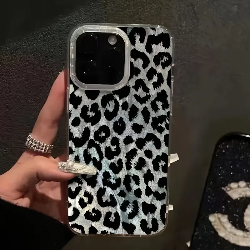 Black Leopard Print Shockproof Silicone Matte Laser Bumper Phone Case