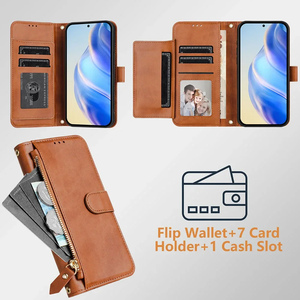 Zipper Multi Card Slots Wallet Flip Phone Case with Lanyard