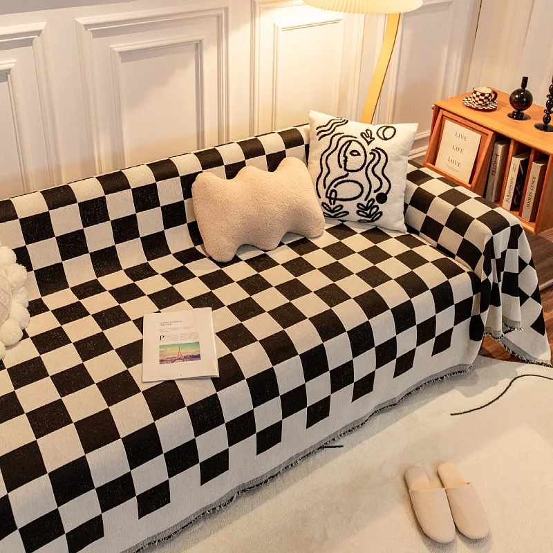 blackandwhiteSofaBlanketCoverClothChaiseLongueArmrestTowel