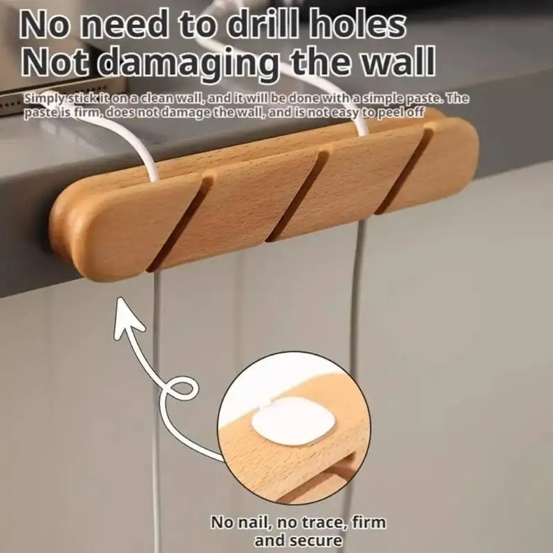 HOMMMME 원목 케이블 정리함 고정형 데이터 케이블, 헤드폰/데이터 케이블 관리 공간 절약형 데스크탑 정리함