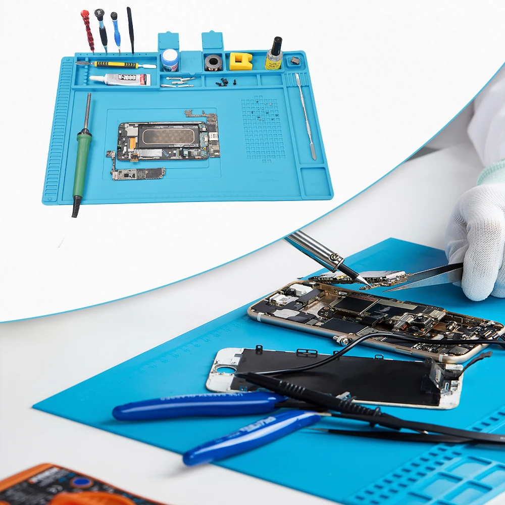 Soldering Station Mat Soldering Work Mat Silicone Soldering Mat ESD Antistatic Heat Resistant Insulation Work Mat Soldering Station Kit Repair Pad Maintenance Platform