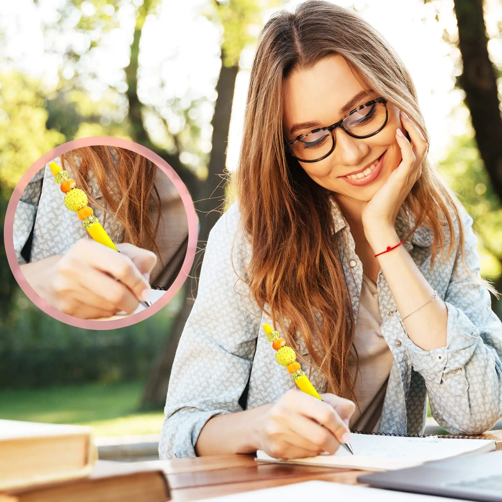 Bolígrafo de cuentas de plástico impreso, suministros de escritura, papelería, regalo de boda, escuela, oficina, Diy, 10 unidades por lote