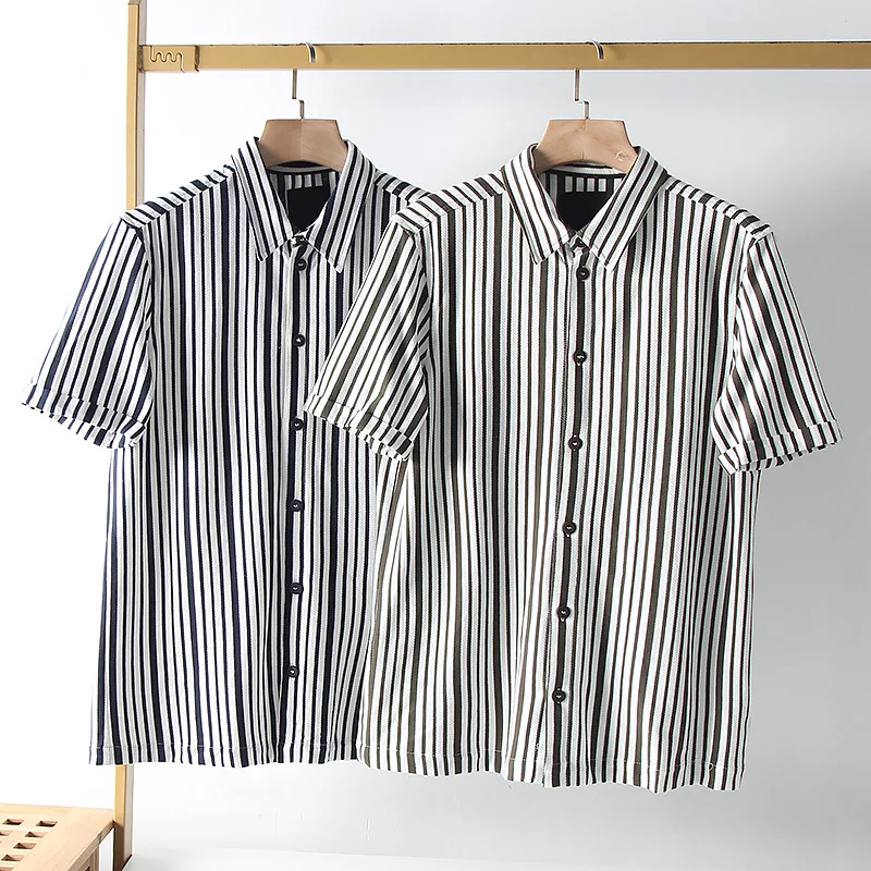 

Blue Wide Stripe Autumn Summer New Lapel Men'S Long Sleeve Striped Shirt Casual T-Shirt For Men Large Size Male Wear Cardigan