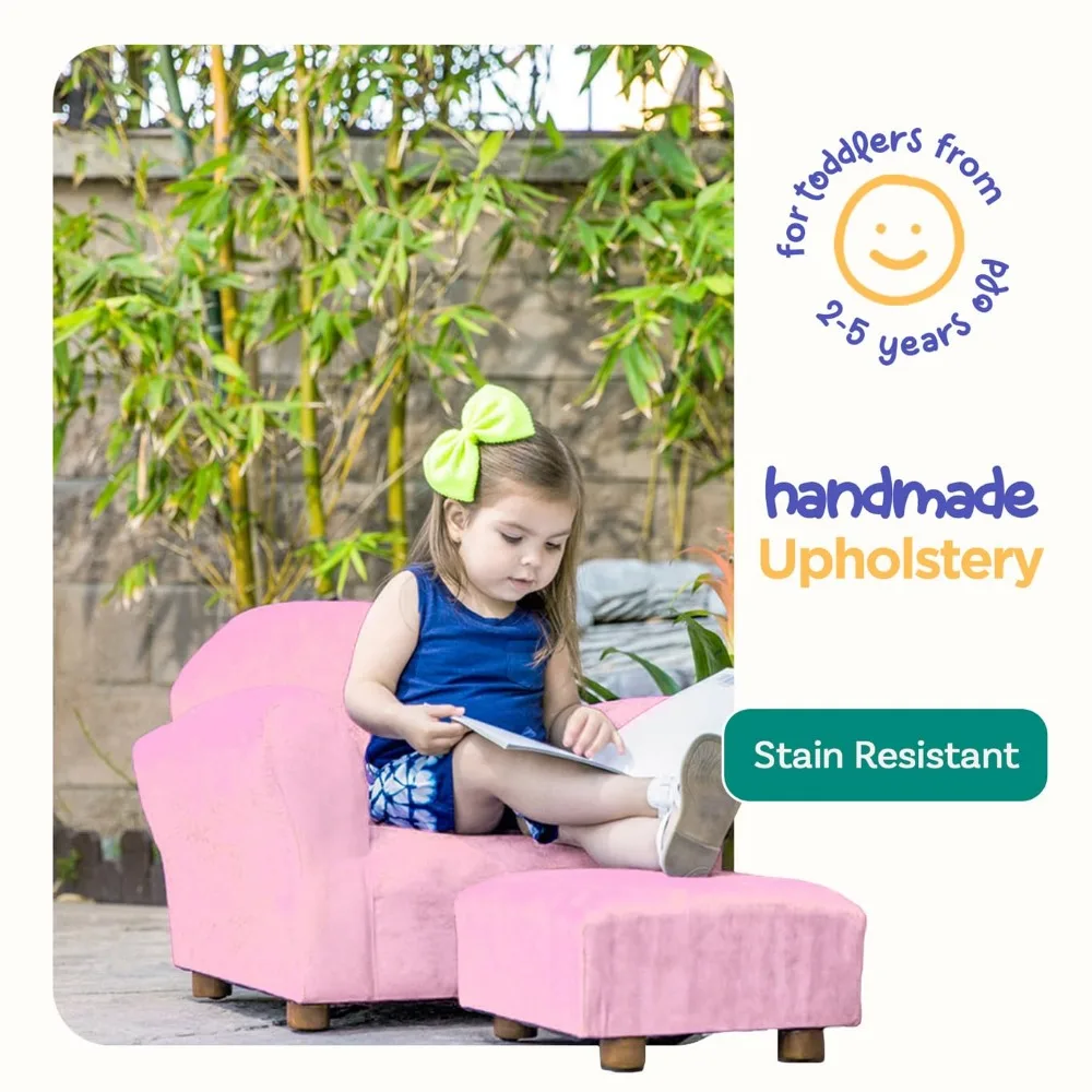 Roundy Child Size Chair with Microsuede Ottoman, Kids Chair, Toddler Chair with Ottoman, Toddler Sofa Couch for Girls 5