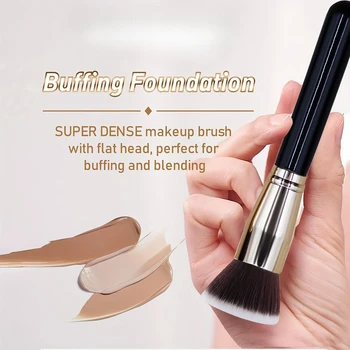 Flat Top Premium Foundation Brush – Streak-Free for Liquid/Cream/Powder, Flawless Blending, Painted Wood Handle (Vegan Bristles) 1