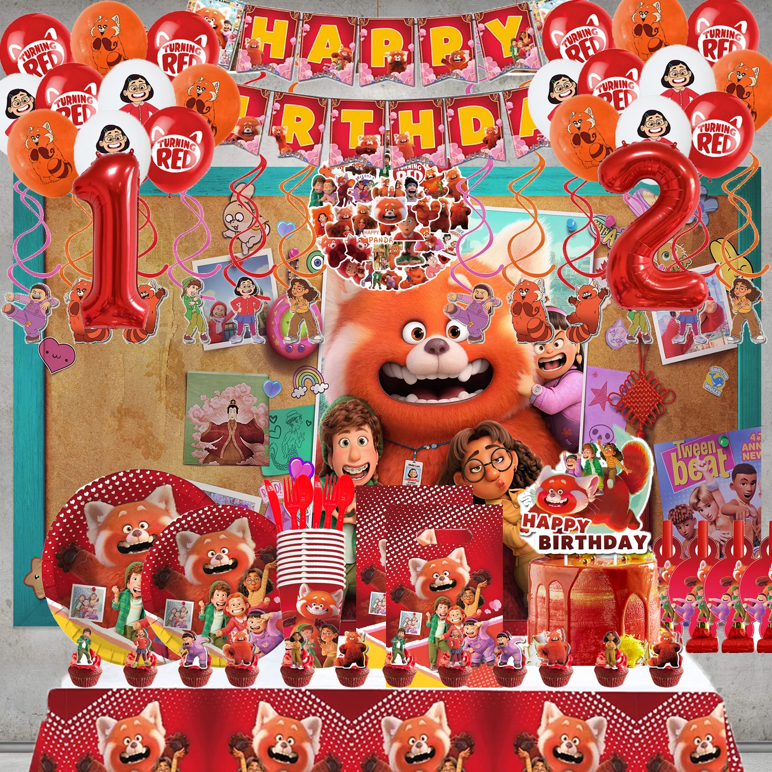 Turning Red Party Supplies Decoration Plates Napkins Cups Banner