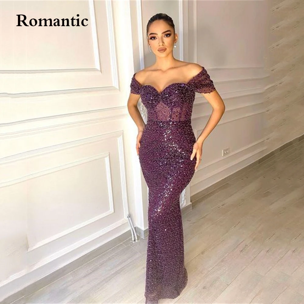 

Romantic A Line Sexy Evening Dress Glitter Off The Shoulder Sweetheart Long Prm Dress Floor Length Saudi Arabia For Reception