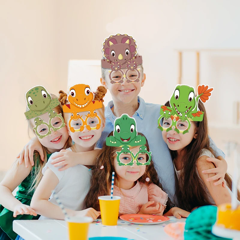 

Dinosaur Paper Glasses Dinosaur Headband Mask Photo Booth Props for Kids Happy Birthday Party Toy Gift Dino Theme Decoration
