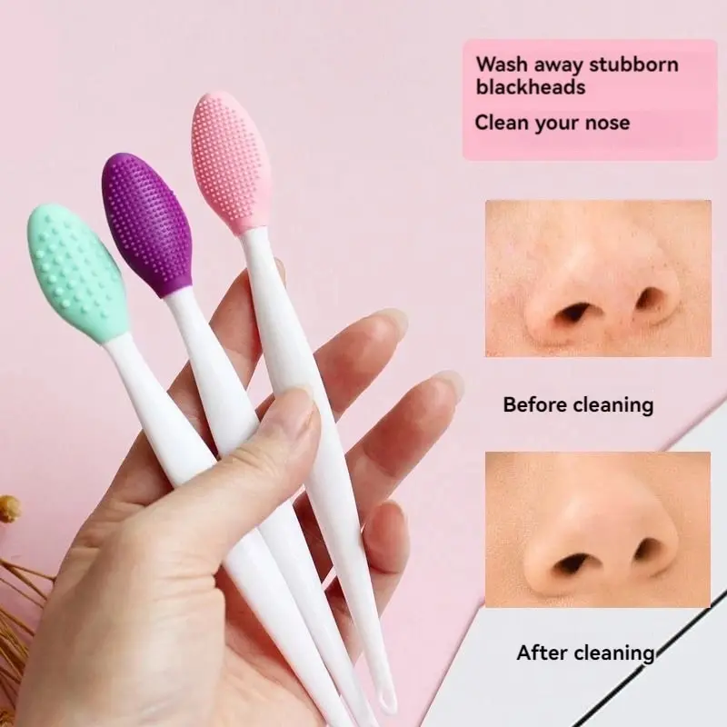 Silicone Nose Brush Double Sided Silicone Lip Cleansing Brush Face Wash Massage Exfoliating Blackheads Portable Beauty Tools