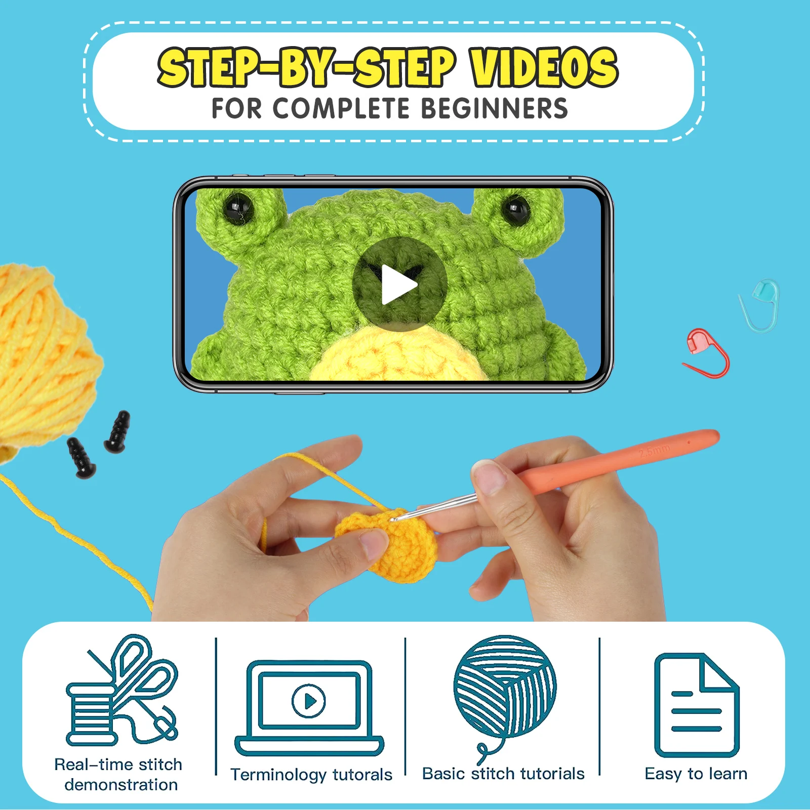 Set Beginner Crochet Starter Kit Handmade DIY Crochet Animal Kit Frog Penguin Crocheting Knitting for Adults And Kids