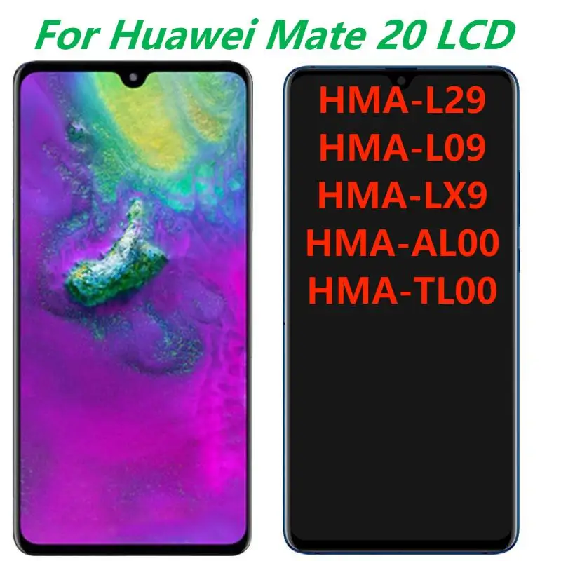 

ЖК-дисплей с сенсорным экраном и дигитайзером в сборе для Huawei Mate 20, оригинальный дисплей 6,53 дюйма HMA-L29 L09 LX9 AL00 TL00 с рамкой