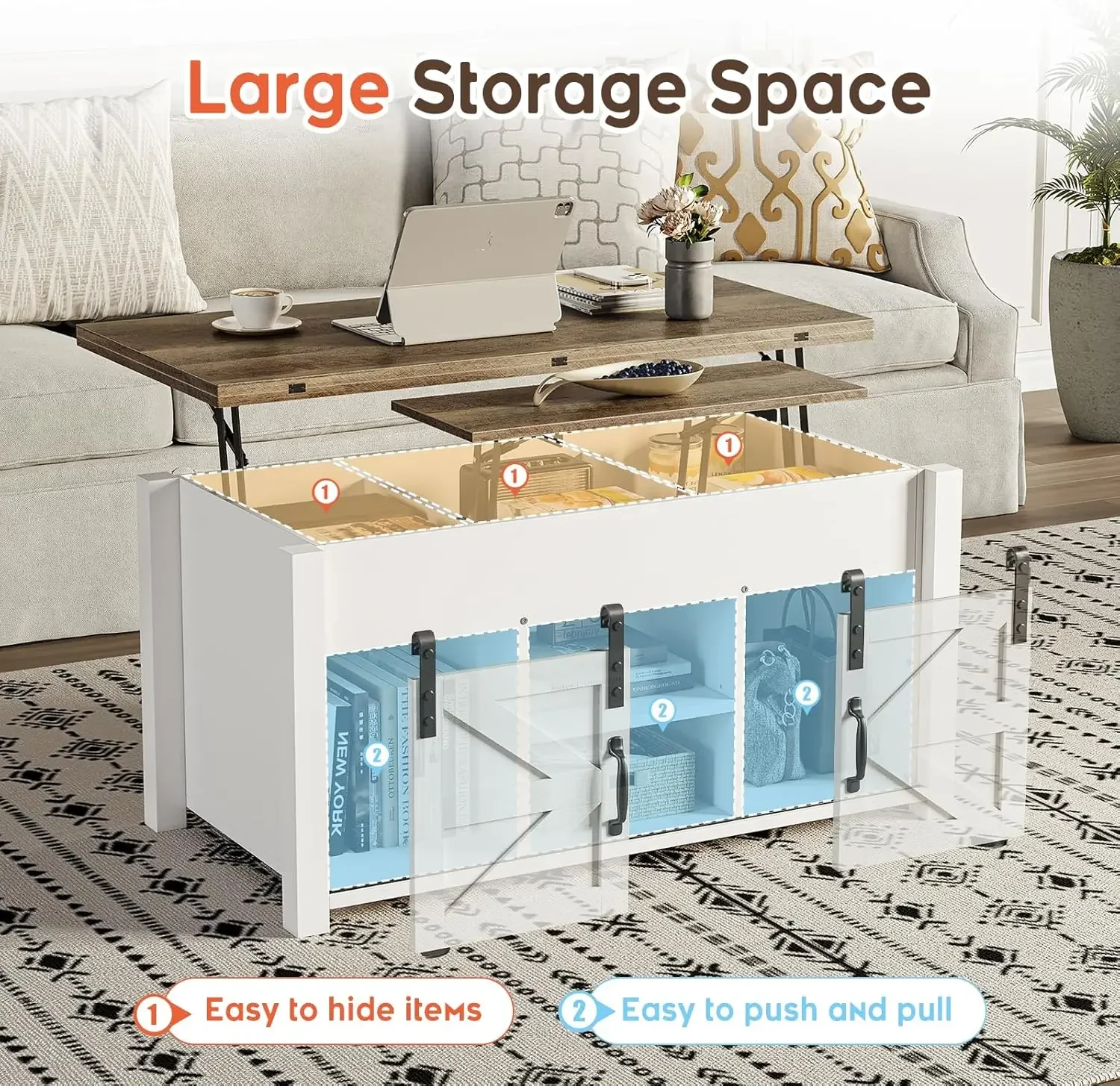 Coffee Table Lift Top, 4 in 1 Multi-Function Convertible Coffee Table with Hidden Compartment 4