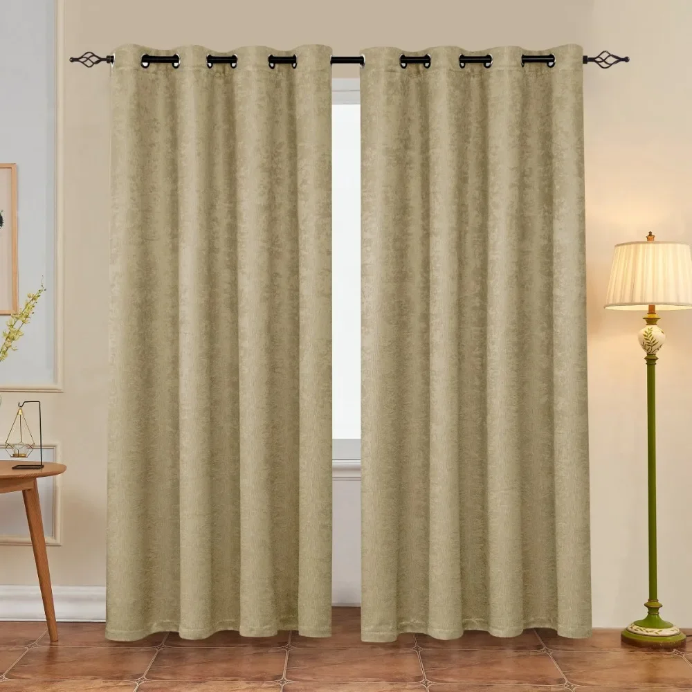 

Blackout Curtains Embossed Window Drapes 2-Panel Gormmet Curtain ( Beige, 53"x 96" )