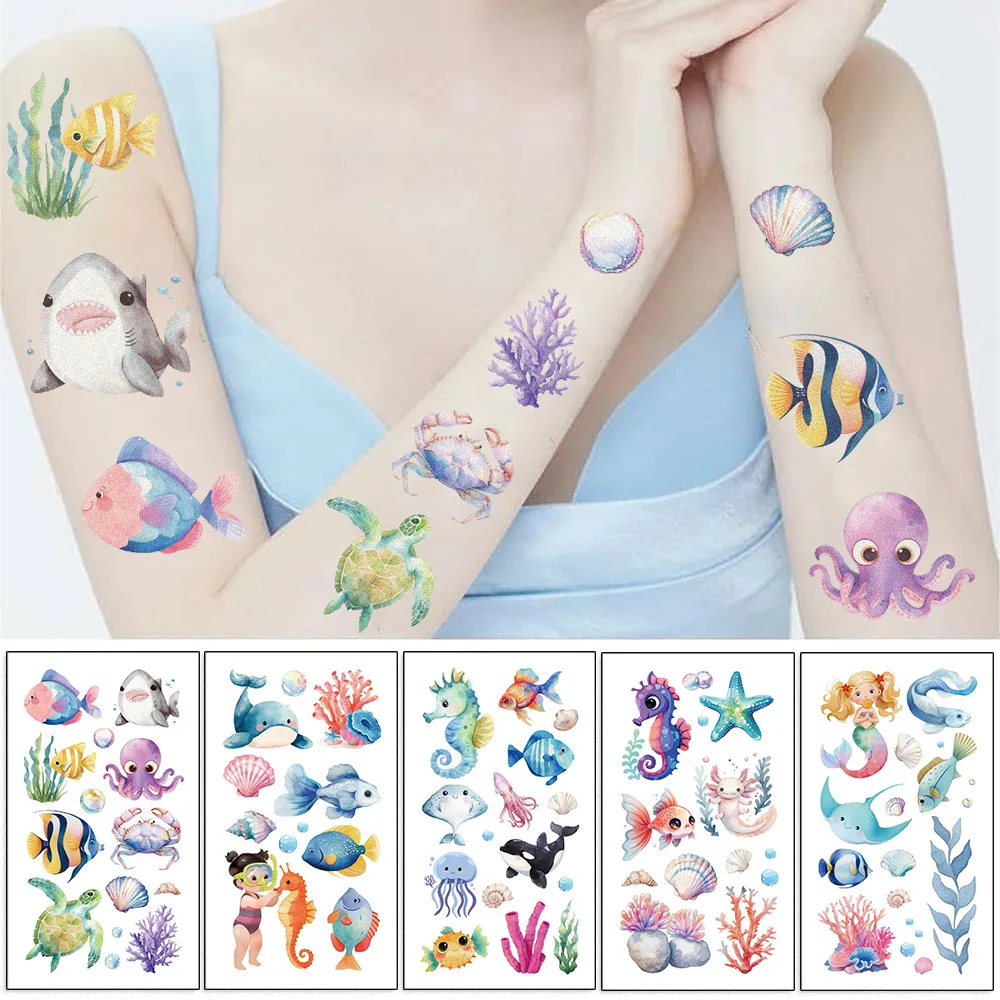 10 Fogli Tatuaggi Temporanei Per Bambini: Animali Acquerello, Sicuri E Waterproof