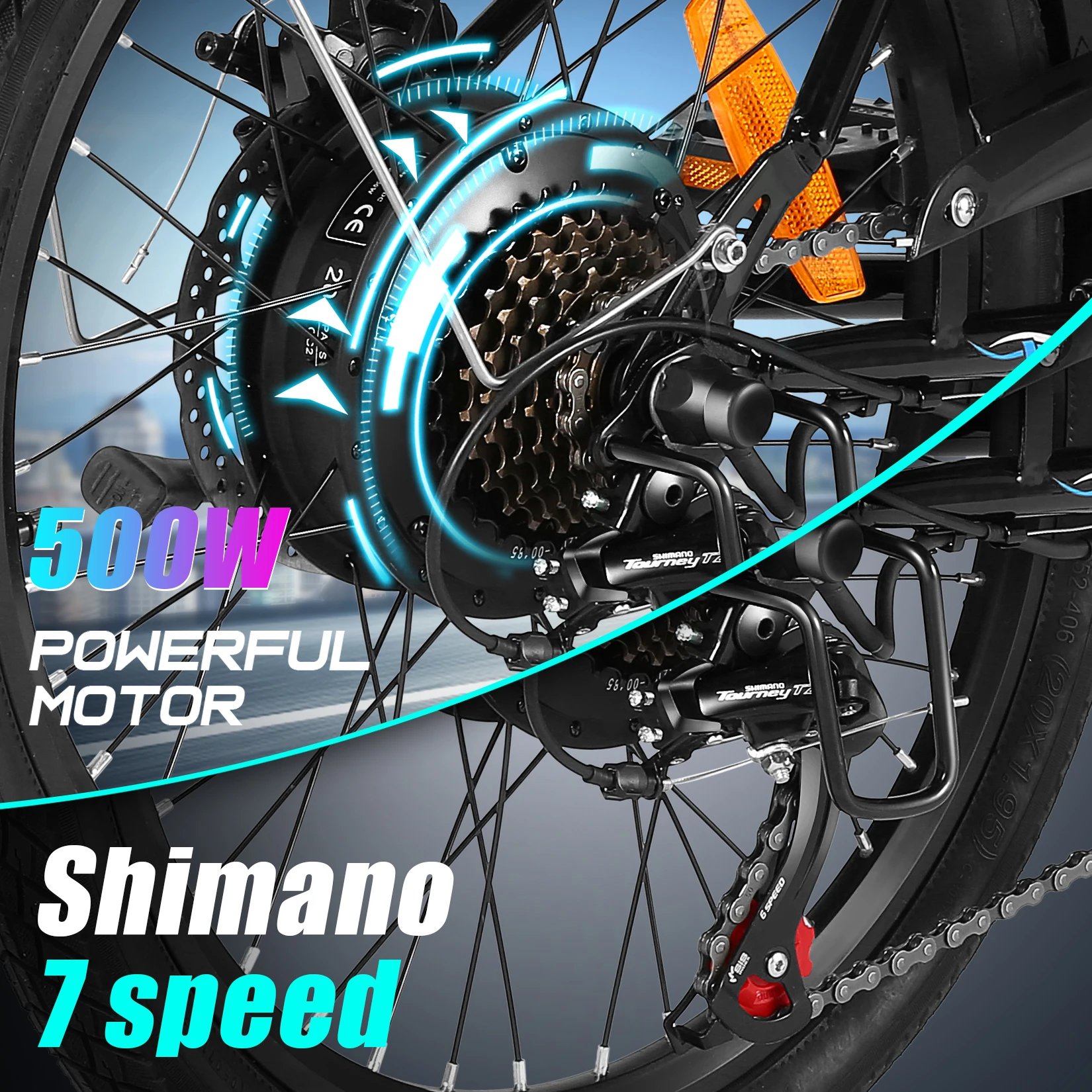20'' Step-Through Cruiser Folding Eletric Bike with 500W Powerful Motor 48V 10.4Ah 499.2Wh Removable Battery, , 7-speed System,