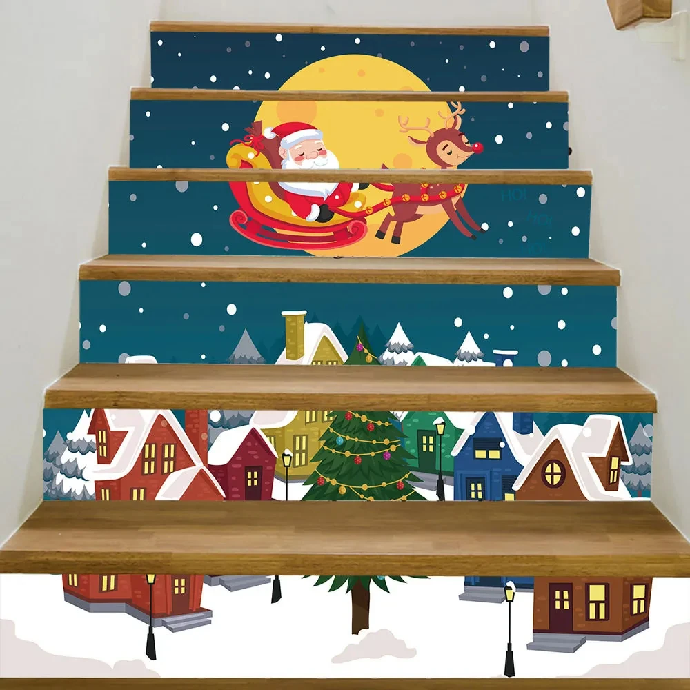 Merry Christmas Staircase Stickers Xmas Strips Stair Murals Decal PVC Waterproof Self-adhesive Stairs Risers Sticker Home Decor