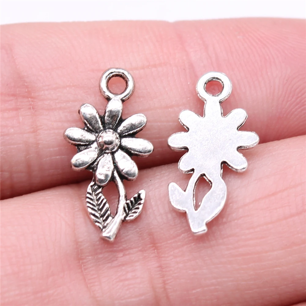 WYSIWYG 20pcs 19x10mm 매력 꽃 티벳 실버 컬러 펜던트 골동품 보석 만들기 DIY 수제 공예