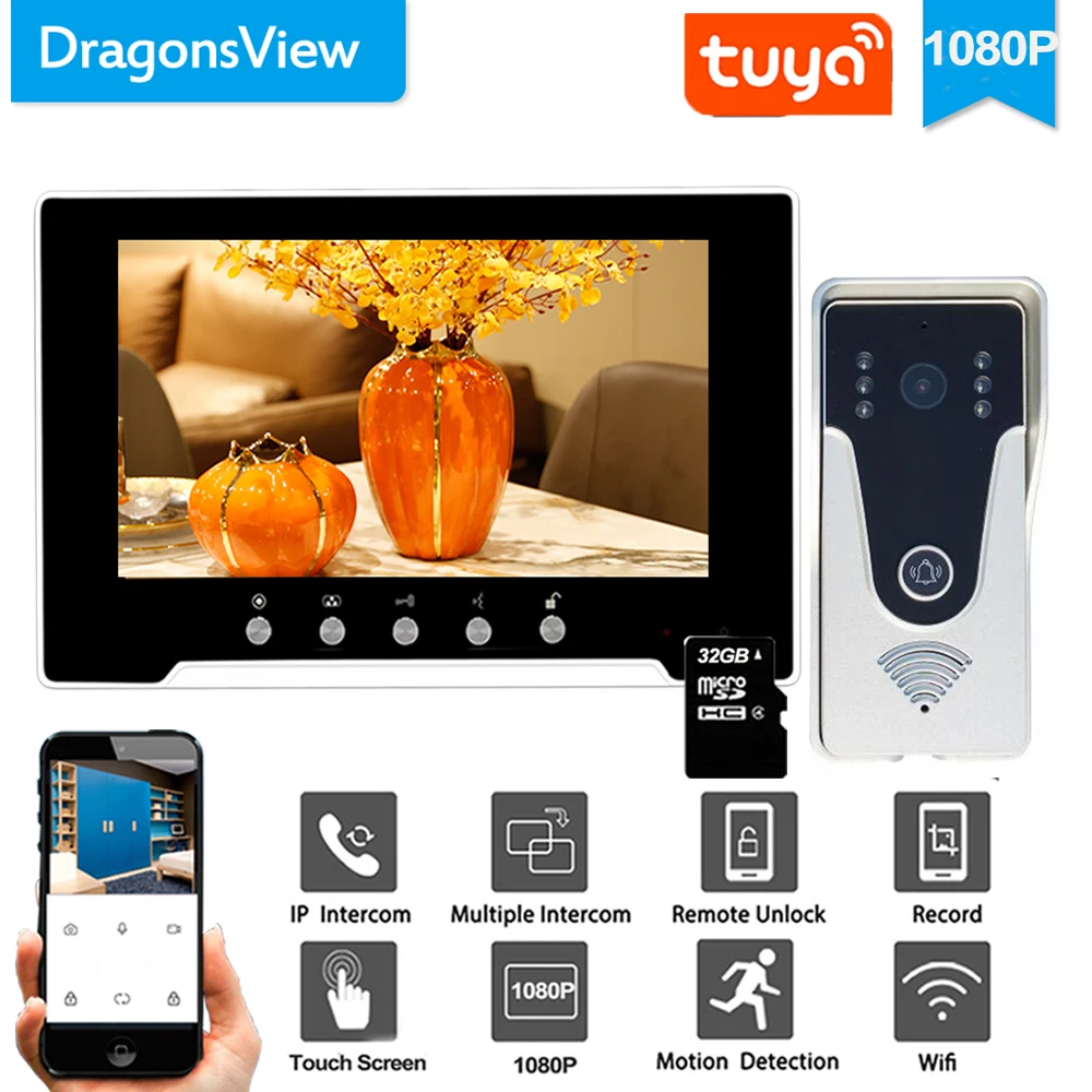 Dragonsview-videoportero Wifi con cerradura, 7 pulgadas