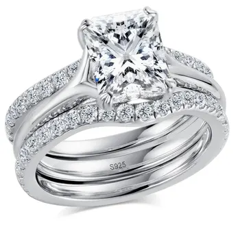 DEZO 4.05cttw D Color Moissanite 925 Silver Wedding Ring Sets for Women Main Stone 3ct Radiant Cut GRA Certificat