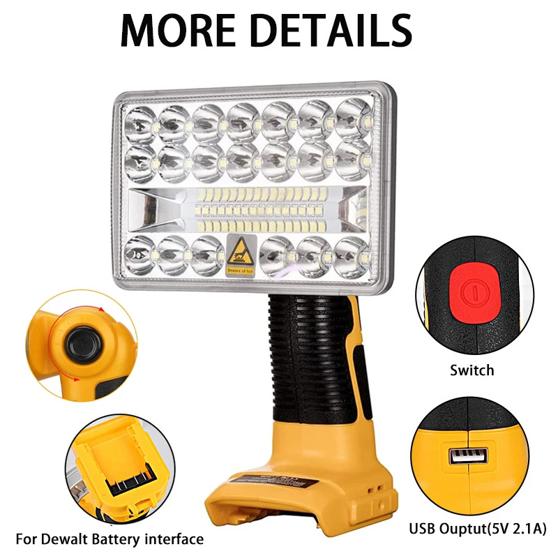 2000 lumen LED Arbeit Licht für DEWALT 18V 20V Lithium-Batterie DCB201  DCB200 mit USB Indoor