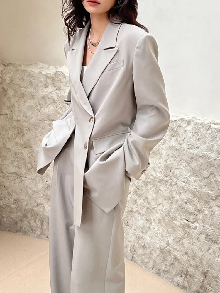 BZVW Designer Fashion Split Blazer For Women Coat 2023 New Trend Long Sleeve Solid Color Temperament Versatile Blazers 7AB368