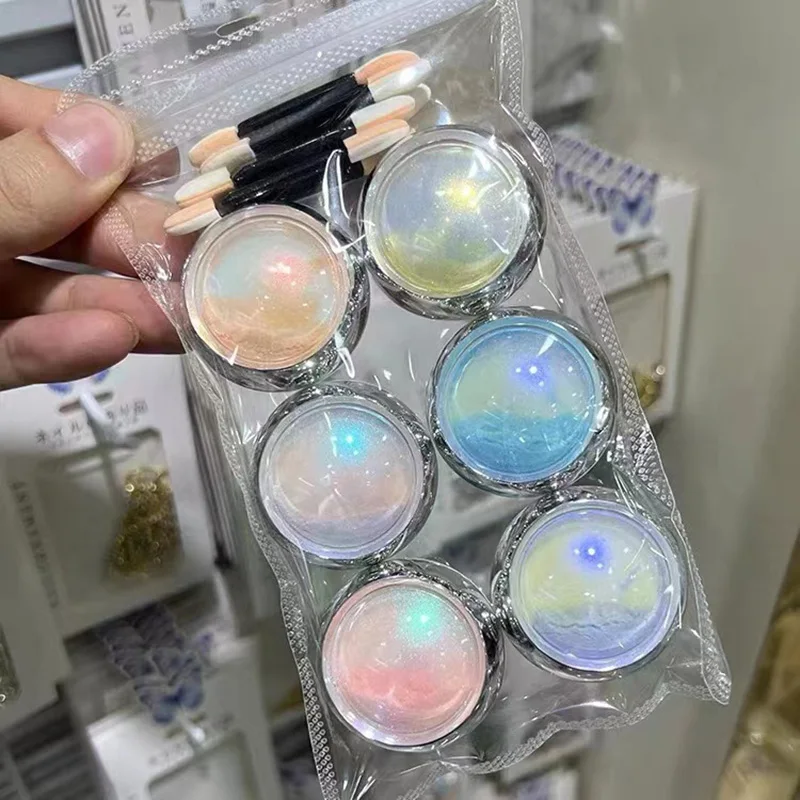 6pcs/Set Jelly Neon Rainbow Holographic Chameleon Powder Aurora Effect Iridescent Pigment Glitter Fine Nail Art Glitter Dust nail powder nail glitter nail pigment nail decoration nail decorations nail powder set