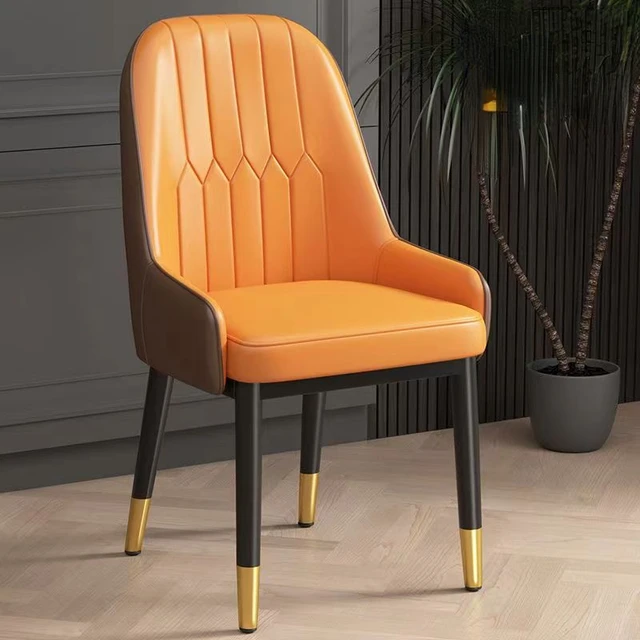 Modern Nordic Dining Chair - Leather Orange (A2)