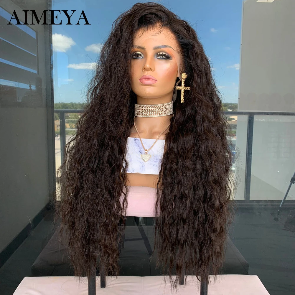 Lace Front Wig AIMEYA Synthetic Lace Front Wigs for Women Brown Wig Daily Used High Temperature Fiber Lace Wigs Deep Wave Cosplay Curly Wig lace front wig lace wigs womens synthetic wigs synthetic wigs