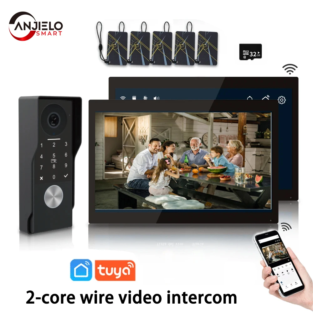 ANJIELO écran tactile prend en charge IPCCTV cable1080P caméra étanche WIFI7/10 pouces IPS2cableTuya interphone intelligent sonnette avec câble
