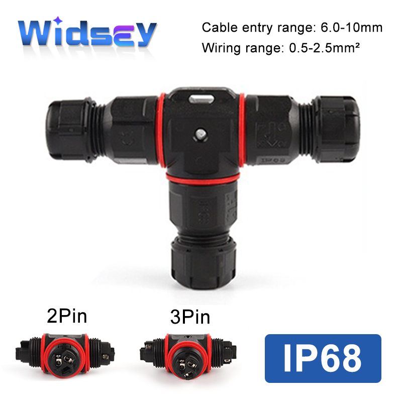 M20 T-type Waterproof Connector 2Pin 3Pin No Soldering Terminals IP68 Screw Fixation AC450V 16A Outdoor Cable Joints T1M20-2P3P