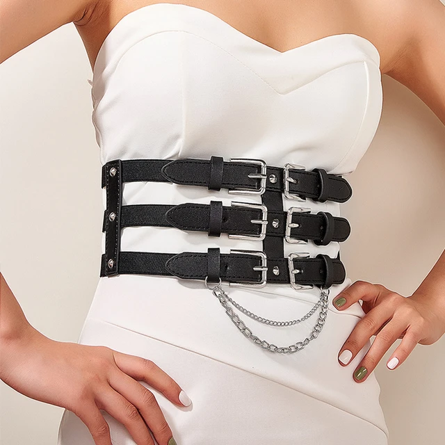 Women Medieval Retro Punk Wide Waist Belt Rivet Studded Corset Belt  Elasticity