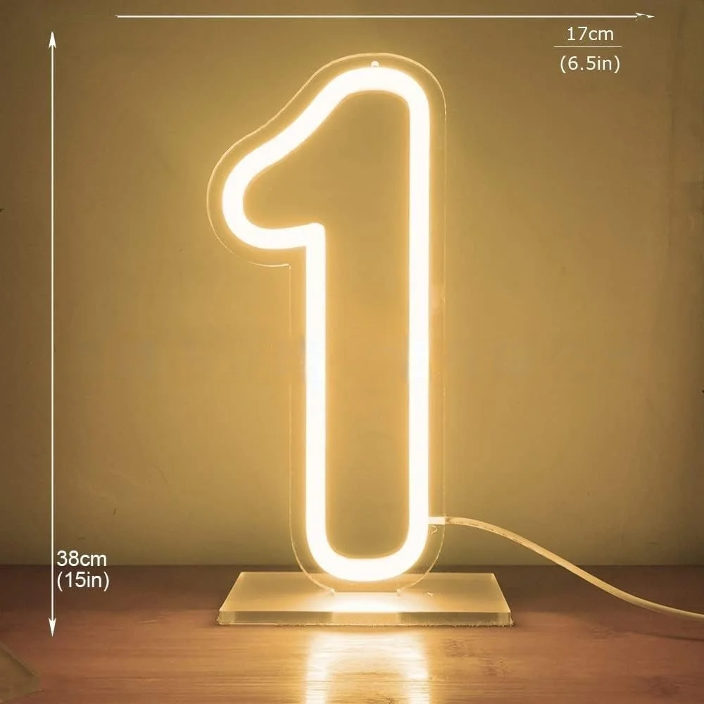 Number Neon Sign Birthday Acrylic Lights 0 to 9 with Switch for Wedding Aniversary Party Business Beauty Salon Wall Decoration