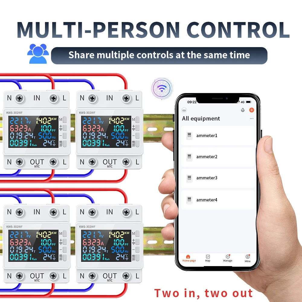 Tuya WiFi 8in1 Power Meter 2P AC Energy Meter APP Control 170-270V/63A