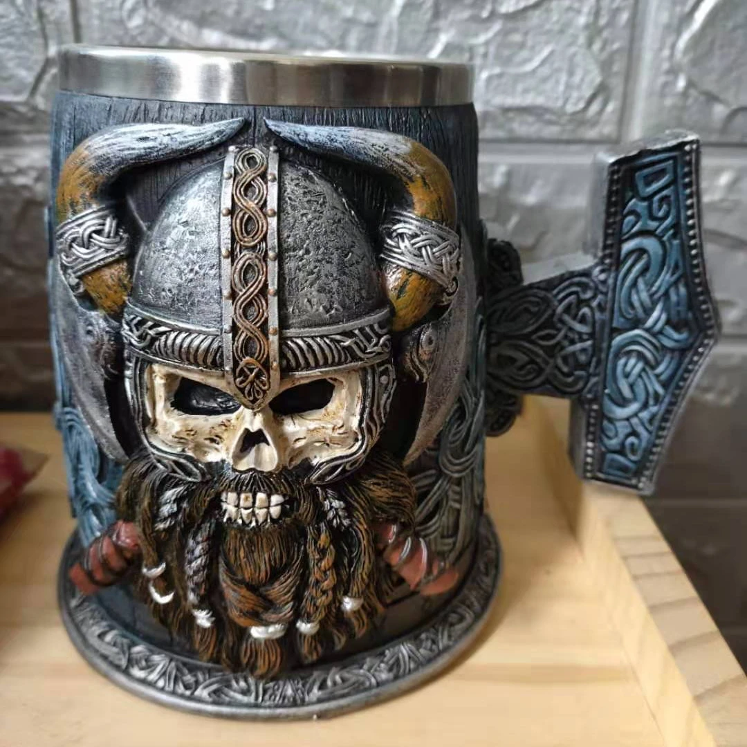 

Creative Viking Pirate Beer Cup Large Water Cup Stainless Steel Cup Mug Resin Process 3D Pattern Coffee Cup Tea