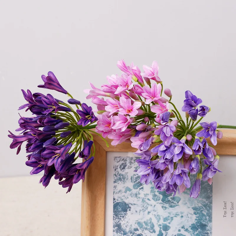 6 Stück Hochwertige Künstliche Lila Blumen Agapanthus-Zweige Auditorium-Dekoration Seiden-Kunstblumen Simulierte Agapanthus-Blüten