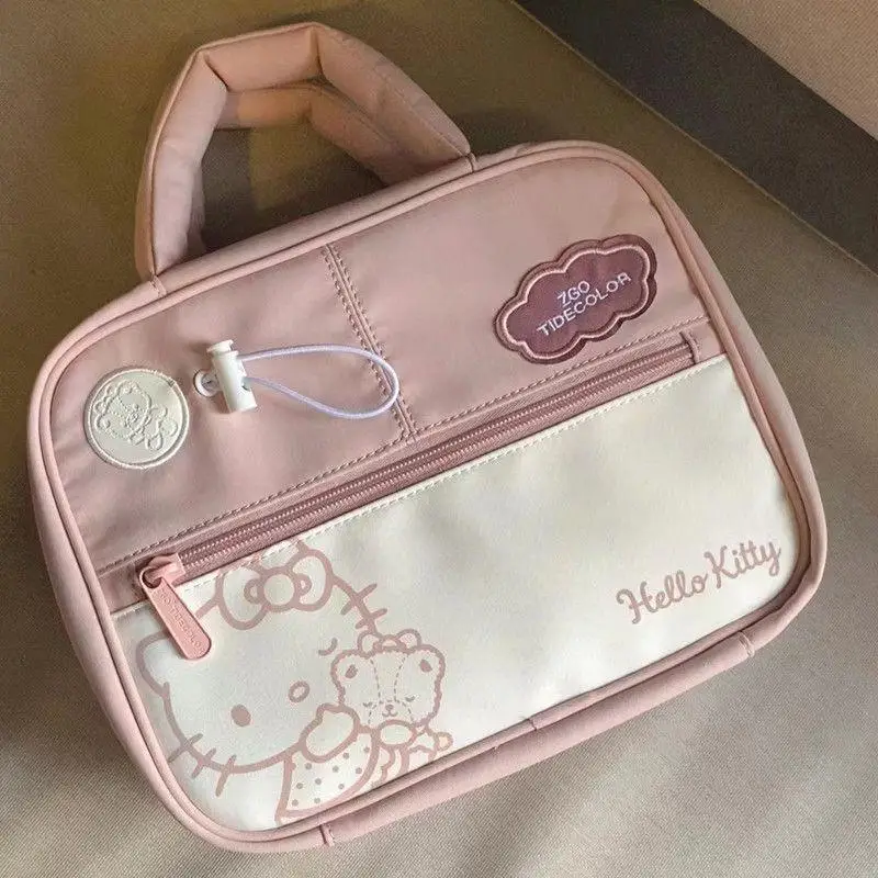 

New Sanrio Hellokitty Makeup Bag Large Capacity Portable Solid Anime Kawaii Sweet Travel Storage Bag Carry-On Girls Gifts Lovely