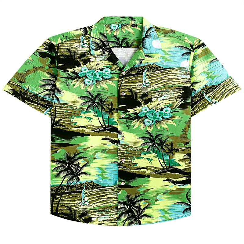 

Летние мужские рубашки в стиле ретро с 3d принтом, уличная пляжная одежда большого размера, Гавайская Мода, крутая мужская одежда с рисунком дерева, футболки с пуговицами