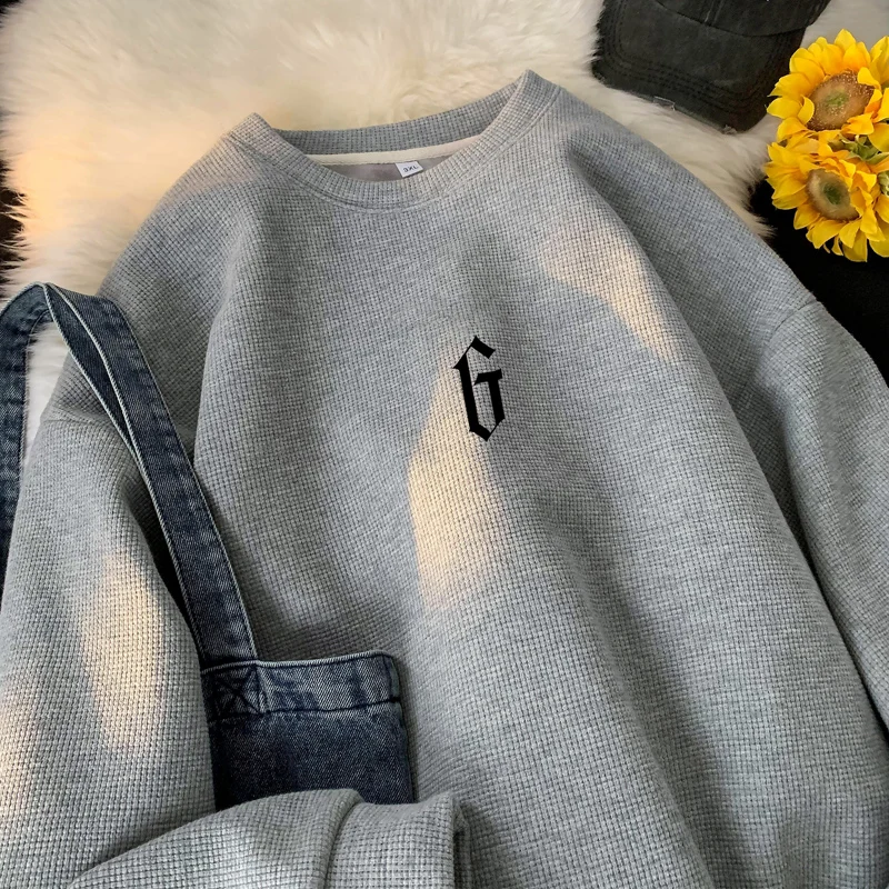 Autumn G Letter Print Sweatshirt For Men Harajuku Pullovers Korean Fashion Couple All-match Round Neck Tops Casual Unisex