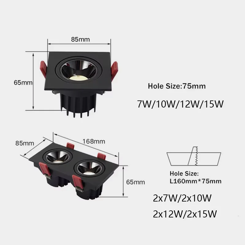 Recessed LED Ceiling Lamp Angle Adjustable 7W 24W Single/Double Head LED Spot lights Anti-Glare Downlight For Home Office Store led downlight recessed ceiling spotlight ceiling lamps