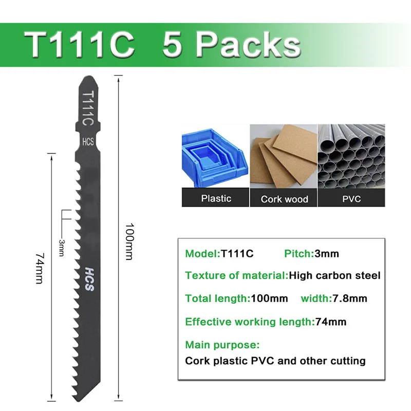 

HCS HSS Extended Carpentry T-Shank Jig Saw Blade Set For PVC Aluminum Composite Panel Bone Cutting Woodworking Saw Blades